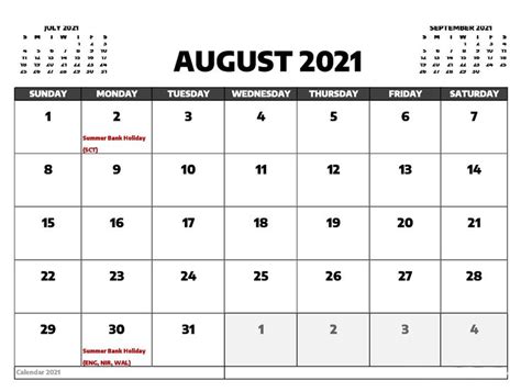 August 2021 Printable Calendar With Holidays Printable Calendar