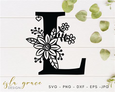 L Floral Alphabet Svg Flower Wedding Monogram Cut File Etsy
