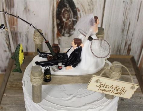 Fishing Wedding Cake Topper Grooms Hunting Cake Topper Rustic Outdoors Lovers Bride And Groom