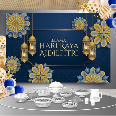 Banner Decoration Backdrop Hari Raya Aidilfitri Hari Raya Haji