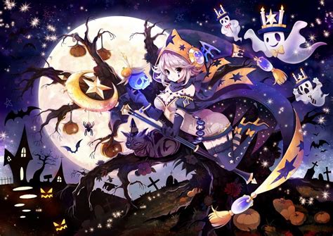 Download Halloween Anime Girl Sky Moon Wallpaper By Jeanh Halloween Anime Girls
