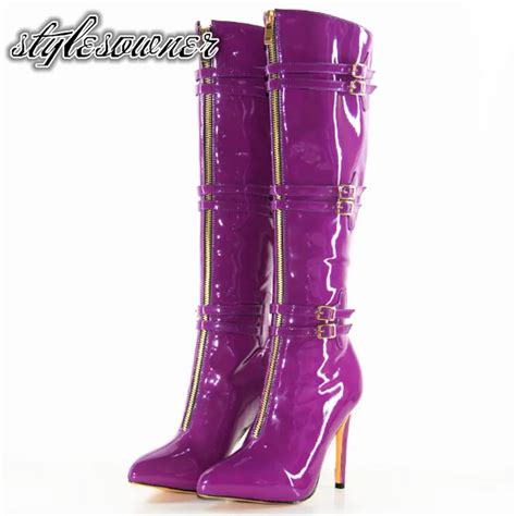 Buy Stylesowner Luxury Patent Leather For Lady High Heels Winter Long Boots