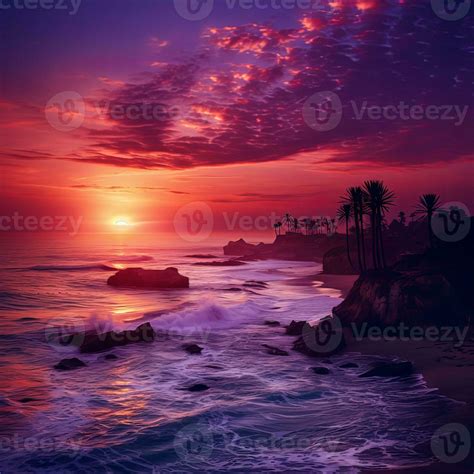 A Purple Sunset Over The Pacific Ocean Generated By Ai 33888721 Stock