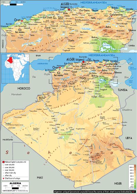 Algeria Map Physical Worldometer