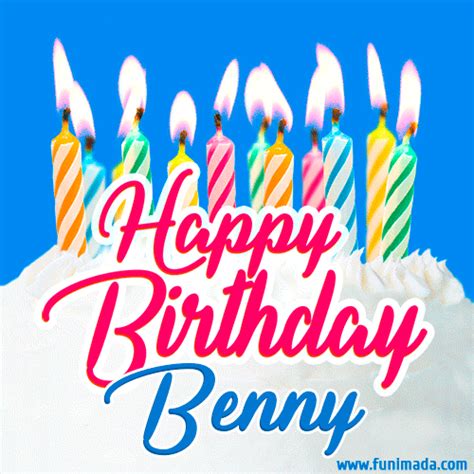 Happy Birthday  For Benny With Birthday Cake And Lit Candles