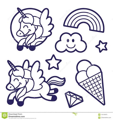 I scream, you scream, we all scream for ice cream. Sticker Set With Unicorn Rainbow And Ice Cream Stock ...