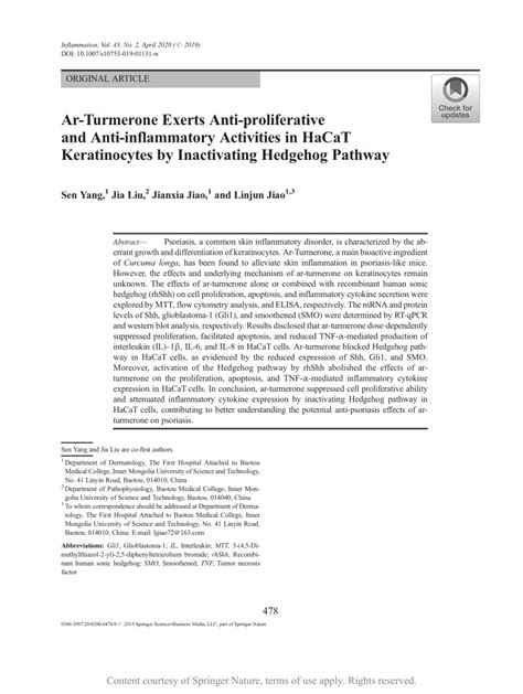 Ar Turmerone Exerts Anti Proliferative And Anti Inflammatory Activities