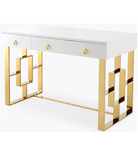 Glam White Lacquer Gold Base Desk