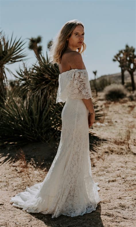 Wedding dresses inspired by the 1970s are back and better than ever, and this flirty. WINNIE | Floral Cotton Lace Off The Shoulder Bohemian ...