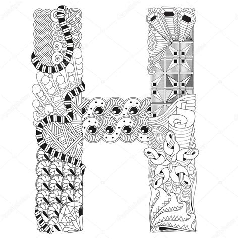 Letter H Zentangle Coloring Page 003