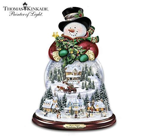 Thomas Kinkade Musical Snowman Snowglobe With Lights And Snow