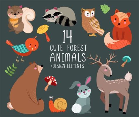 Cute Forest Animals Clip Art Digital Woodland By Kennasatodesigns