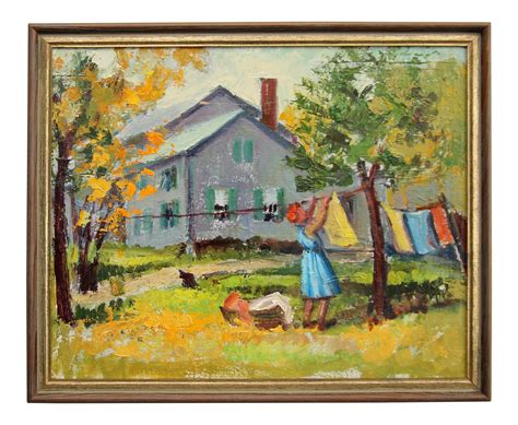 1950s Vintage Wash Day Oil Painting on Chairish.com | Painting, Oil painting, Fine art painting