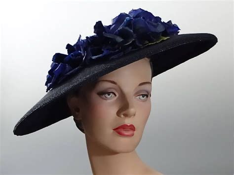 Reserved For J 1950s Navy Straw Wide Brim Cartwheel Hat Etsy Hats