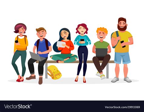 Young People Gather Together With Gadgets Youth Vector Image