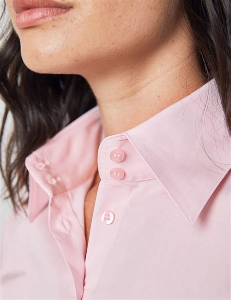 Womens Fitted Shirt With High Long Collar And Single Cuff In Light Pink Hawes And Curtis Uk