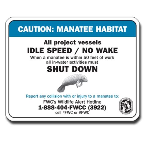 Caution Manatee Habitat Shut Down Sign Aluminum Waterway