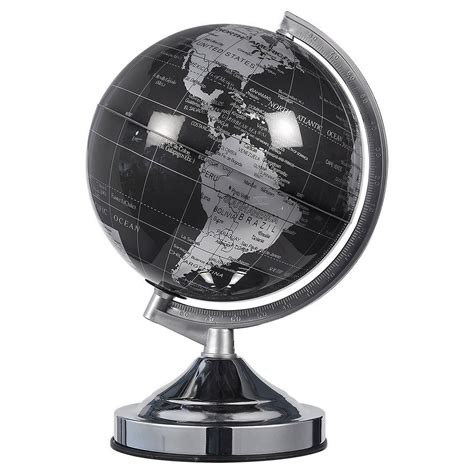 World Globe 8 Inch Black And Silver Political Globe Spinning And