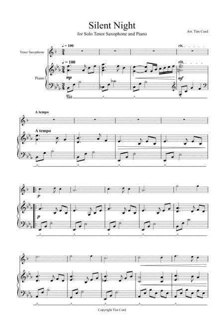 Silent Night For Solo Tenor Saxophone And Piano Free Music Sheet