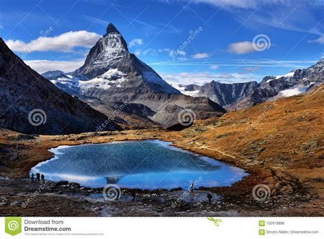 Mt Matterhorn Reflected In Riffelsee Lake Zermatt Stock Photo Image