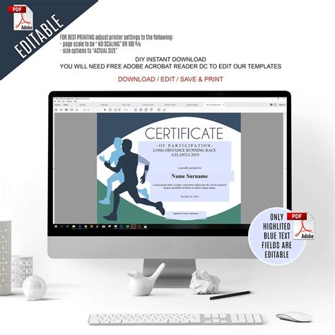 Sports Editable Certificate Template Editable Running Award Etsy For