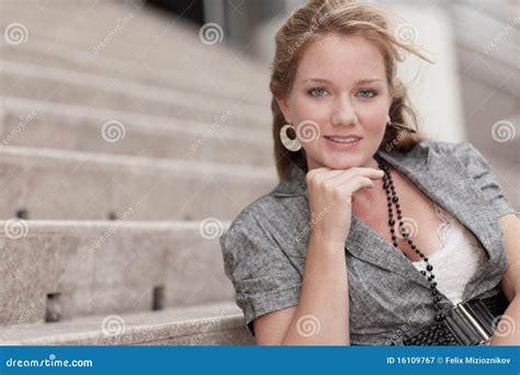 Woman Posing On A Staircase Stock Image Image Of Adult Businesswoman