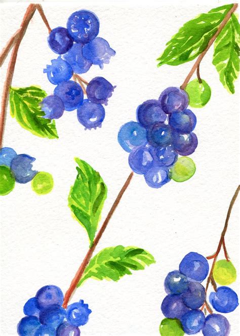 Blueberry Painting Blueberries Watercolor Painting Original Etsy