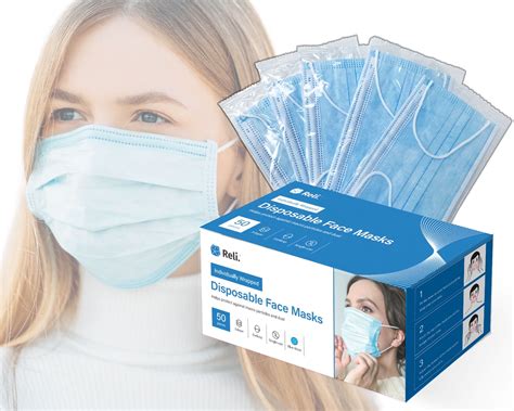 Reli Face Masks Individually Wrapped 50 Masks 3 Layer Protection