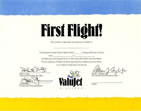 Valujet First Flight Certificate Collect Stocks And