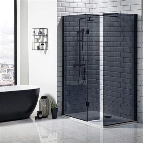 Harbour Status Matt Black Framed Easy Clean 8mm Black Glass Walk In Shower Flipper Panel