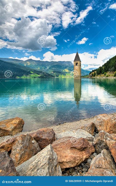 Bell Tower Of The Reschensee Stock Image Image Of Church Historic