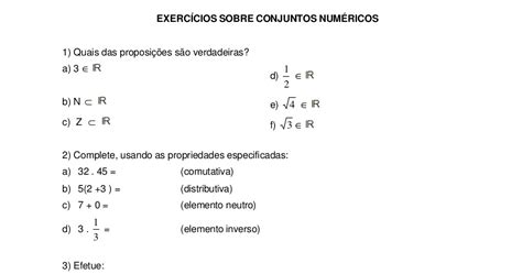 Exercícios com Respostas sobre Conjuntos Numéricos Atividades de Matemática