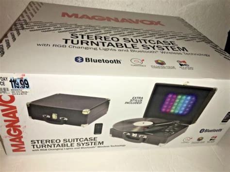 Nib Magnavox Stereo Suitcase Turntable System 3in1 Bluetooth Lights 3
