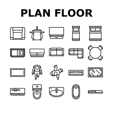 Floor Plan Interior Furniture Icons Set Vector 21233068 Vector Art At