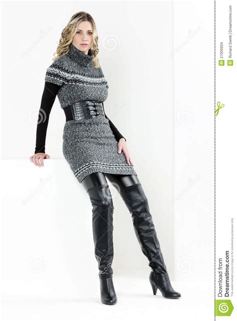 Woman Wearing Dress Stock Photo Image Of Leggins Belt 27009934