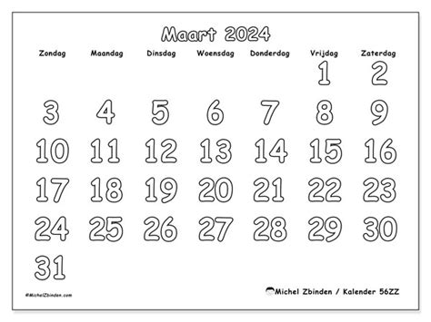 Kalender Maart 2024 56zz Michel Zbinden Nl