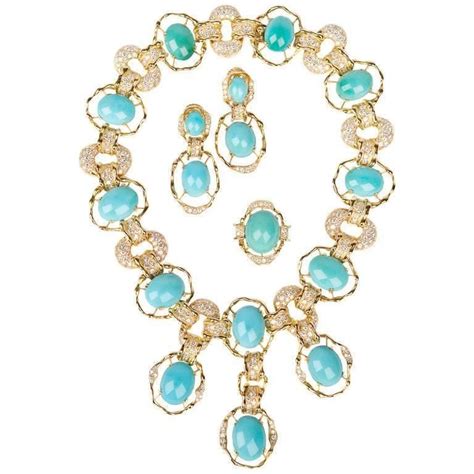 Magnificent 1974 Chaumet By Pierre Sterle Arcade Turquoise Gold Parure
