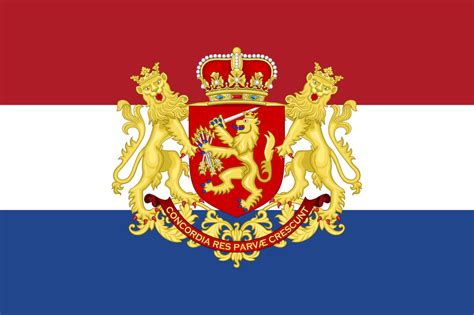an alternative dutch flag combining the classic red white blue with the coat of arms of the