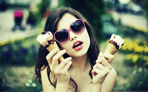 Ice Cream Glasses Woman Brunette Ice Cream Cone Hd Wallpaper Peakpx