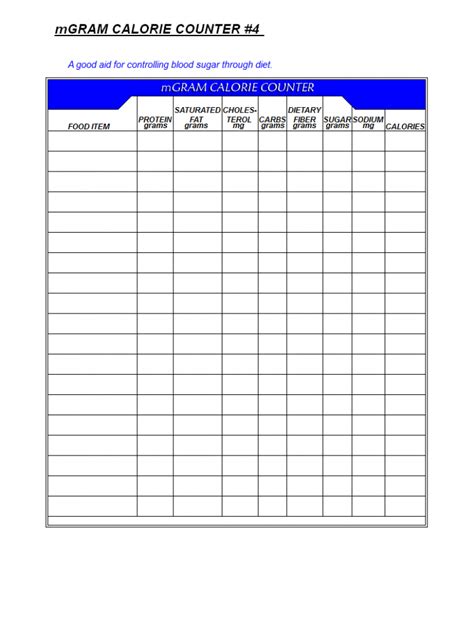 Free printable food calorie chart in html. Free Printable Calorie Counter Sheet