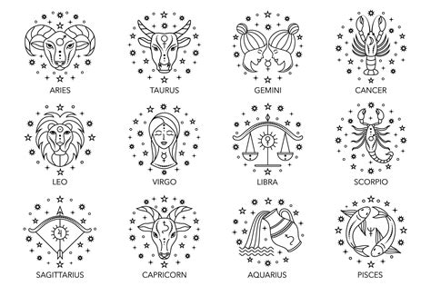 Zodiac Signs Line Icons By Warmjuly