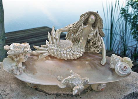 Mermaid On Mother Of Pearl Clam Shell Soap Dish Ring Holder