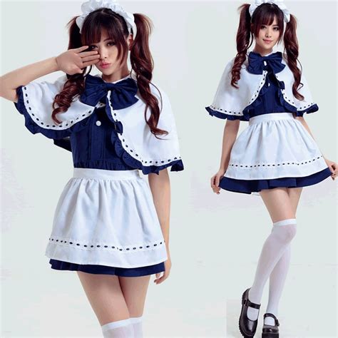 Hot Sale New Arrival Blue And White Full Set Short Sleeve Dress Japanese Maid Cosplay Costumes