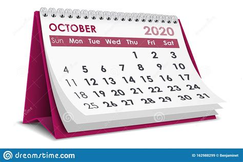 Calendario De Octubre De 2020 Ilustración Del Vector Ilustración De