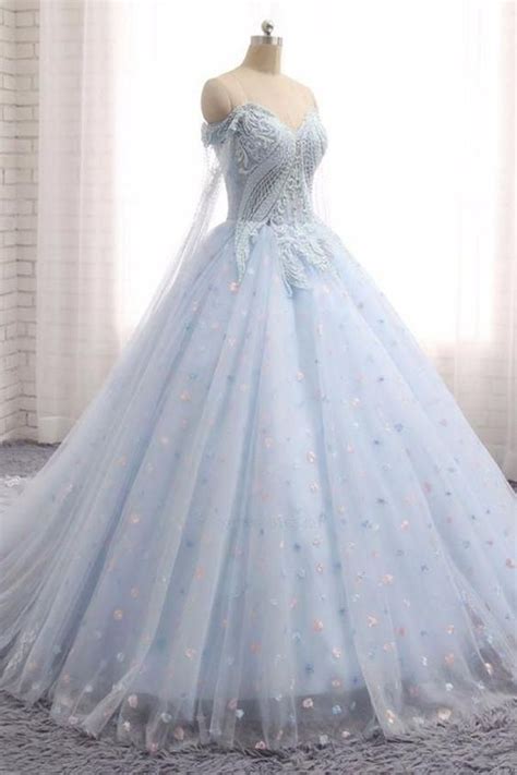 Comfortable Appliques Sweetheart Baby Blue Tulle Long Lace Appliques