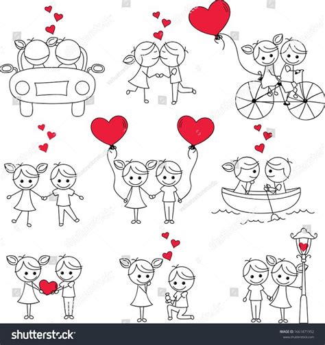 Couple Stick Figure Valentine Romance Wedding Vetor Stock Livre De