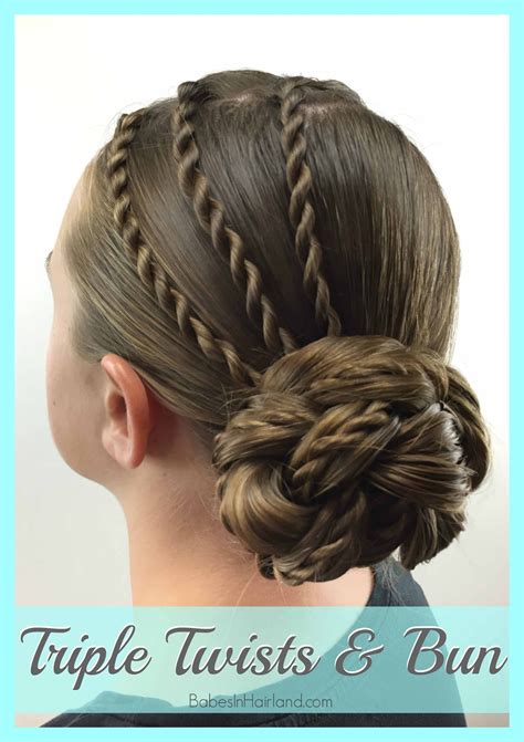 Triple Twists And Bun Babes In Hairland Hairdo For Long Hair Dance