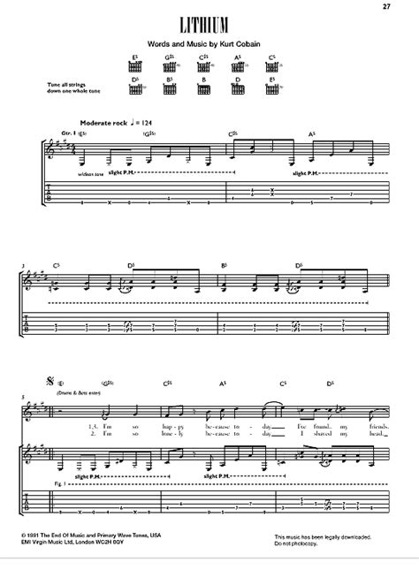 Lithium Gitarre Tab Pdf Noten Von Nirvana In E Dur Fbd 33981