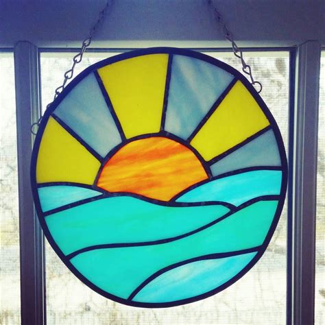 Ocean Sunset Stained Glass By Kjindigodesigns On Etsy
