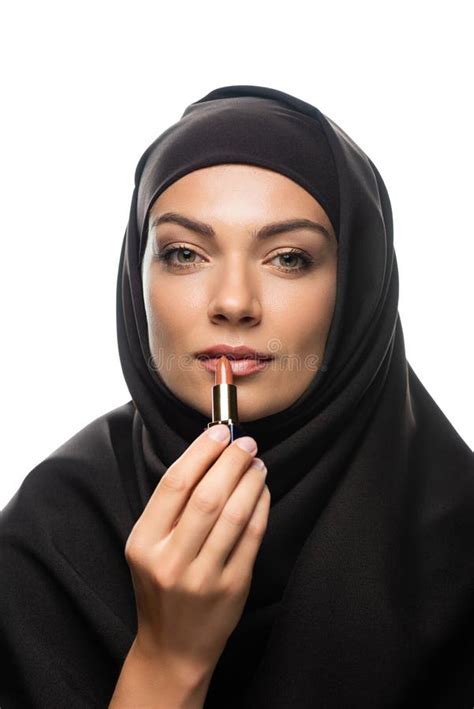 Young Muslim Woman In Hijab Applying Stock Photo Image Of Pampering
